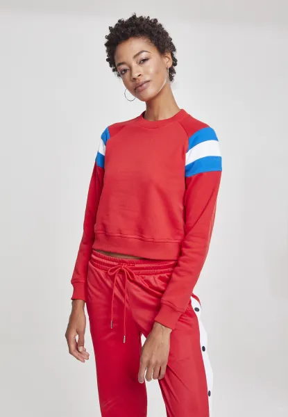 Ladies Sleeve Stripe Crew firered/light blue/white