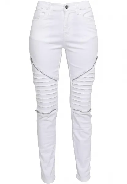 Women's stretch biker trousers white