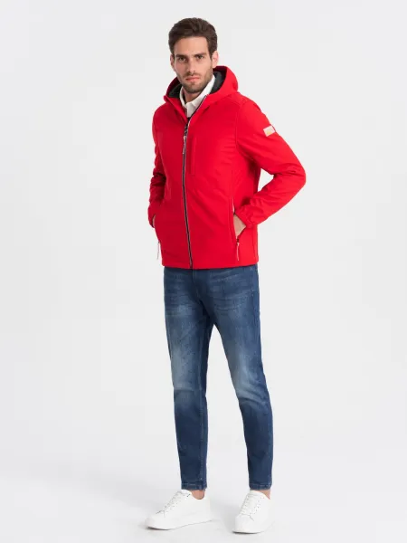 Červená pánska softshellová bunda Ombre Clothing