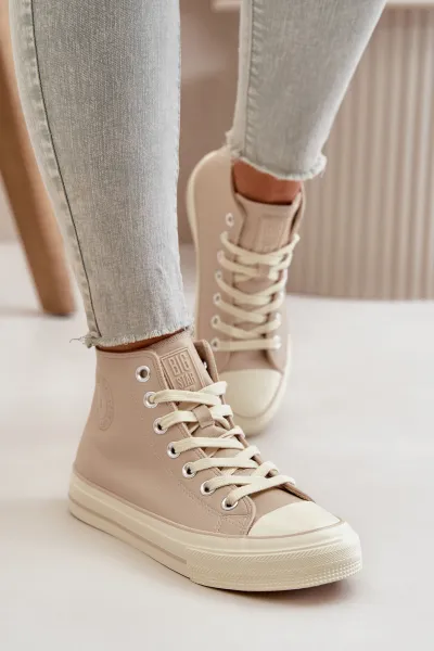 BIG STAR SHOES Dámske Zateplené Tenisky Z Eko Kože Béžové Big Star