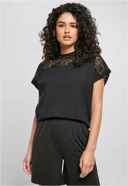 Women's short oversized T-shirt with black lace