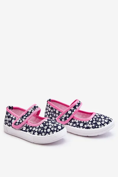 Boto Detské baleríny na suchý zips v Navy-Pink Print Selah
