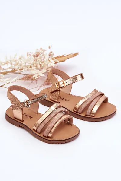 Boto Detské sandále s pruhmi ružové zlato