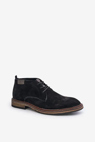 BIG STAR SHOES Semišové Pánske Čižmy Na Šnurovanie Čierne Big Star