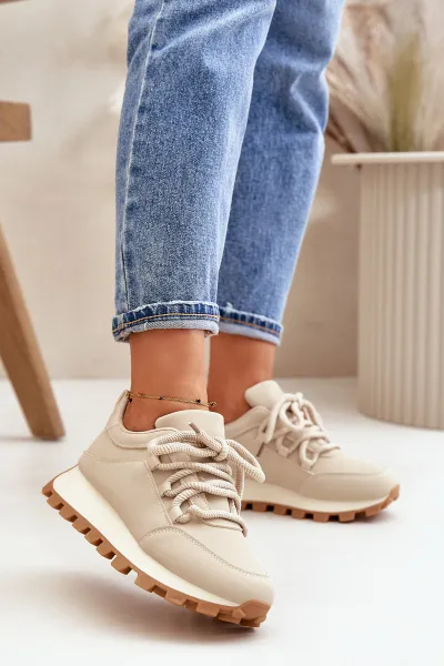 Boto Športové Topánky Sneakers Na Platforme Z Eko Kože Béžové Riadella