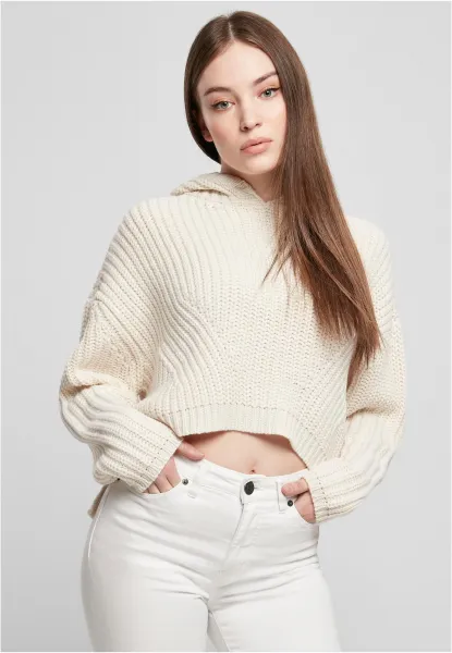Dámsky oversized sveter s kapucňou bielypiesok