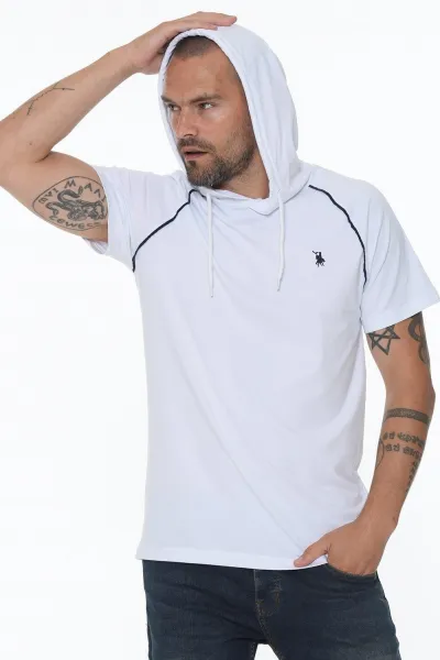DOUBLE SET T8570 DEWBERRY HOODED MEN'S T-SHIRT-WHITE-BLACK