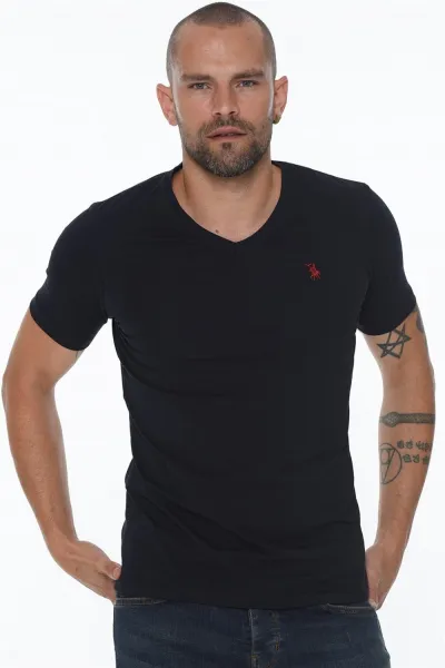 DOUBLE SET T8568 DEWBERRY V-NECK MEN'S T-SHIRT-NAVY - BLACK