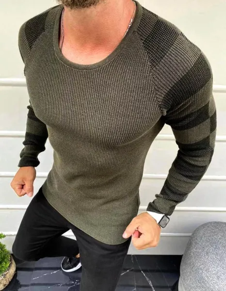 Pánsky sveter s obliekaním cez hlavu khaki Dstreet