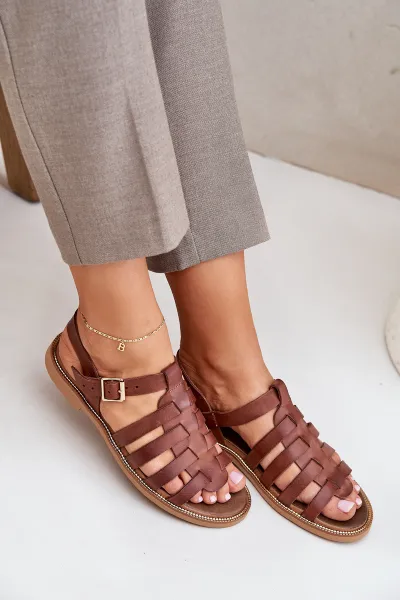 Lewski Shoes Kožené sandále na plochom podpätku hnedé Zazoo 3686