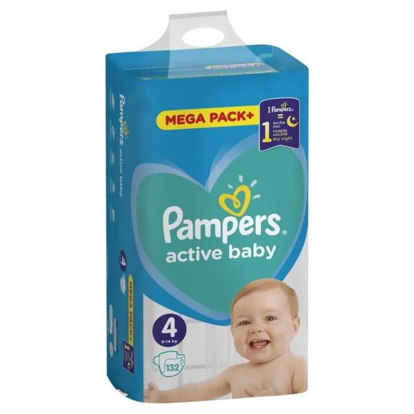Pampers Active Baby 4, Maxi 9-14 kg 132,PAMPERS Active Baby Plienky jednorazové 4 (9-14 kg) 132 ks