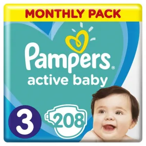 Pampers Active Baby 3 MIDI 6-10 kg 208 ks,PAMPERS Active Baby Plienky jednorazové 3 (6-10 kg) 208 ks - MESAČNÁ ZÁSOBA