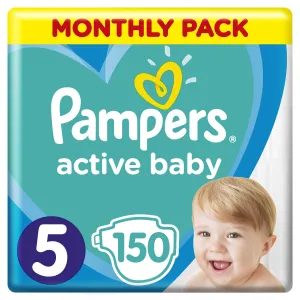 Pampers Active Baby 5 Junior 11-16 kg 150 ks,PAMPERS Active Baby Plienky jednorazové 5 (11-16 kg) 150 ks - MESAČNÁ ZÁSOBA