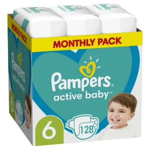 PAMPERS Active Baby 6 13-18 kg Extra Large 128 ks,PAMPERS Active Baby Plienky jednorazové 6 (13-18 kg) 128 ks - MESAČNÁ ZÁSOBA