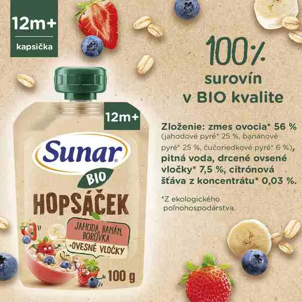 Sunar BIO HOPSÁČEK Jahoda, banán, čučoriedka