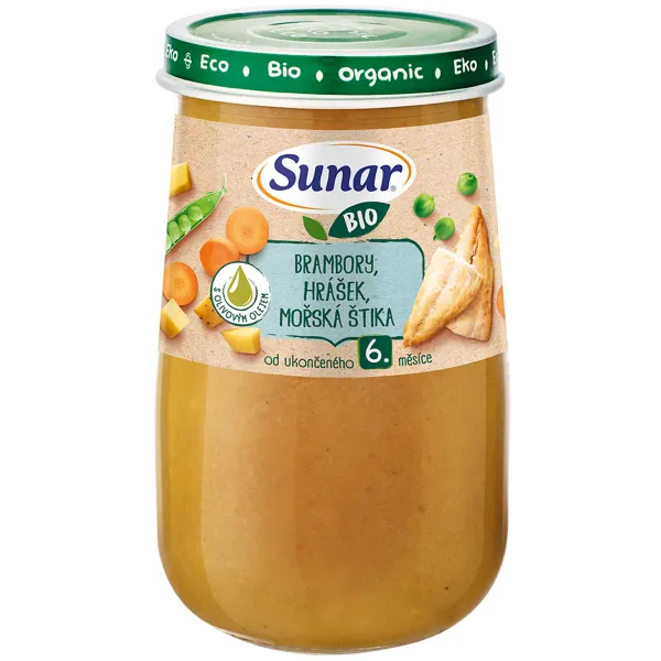 Sunar BIO príkrm ZEMIAKY, HRÁŠOK, MORSKÁ ŠŤUKA