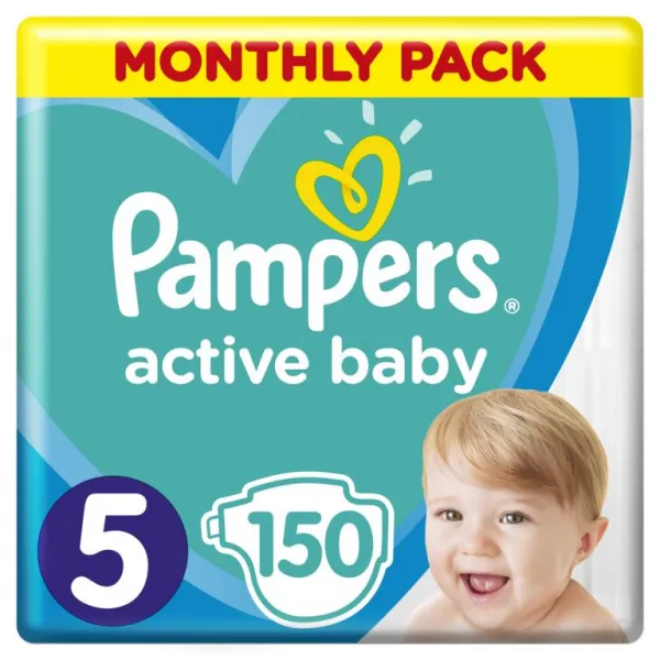 Pampers Active Baby 5 Junior 11-16 kg 150 ks,PAMPERS Active Baby Plienky jednorazové 5 (11-16 kg) 150 ks - MESAČNÁ ZÁSOBA
