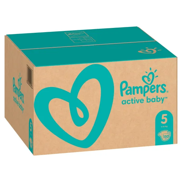 Pampers Active Baby 5 Junior 11-16 kg 150 ks,PAMPERS Active Baby Plienky jednorazové 5 (11-16 kg) 150 ks - MESAČNÁ ZÁSOBA