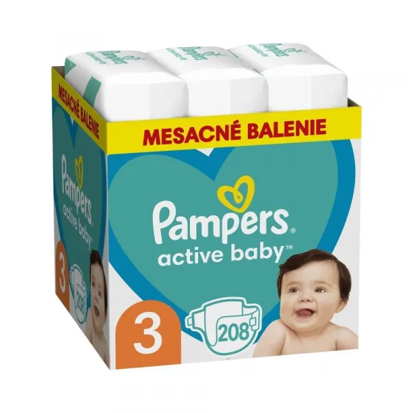 Pampers Active Baby 3 MIDI 6-10 kg 208 ks,PAMPERS Active Baby Plienky jednorazové 3 (6-10 kg) 208 ks - MESAČNÁ ZÁSOBA