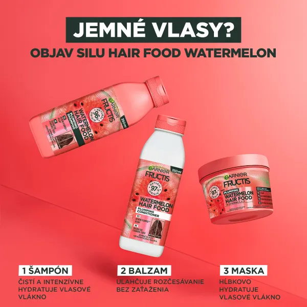Garnier Fructis Watermelon Hair Food šampón pre jemné vlasy bez objemu 350 ml