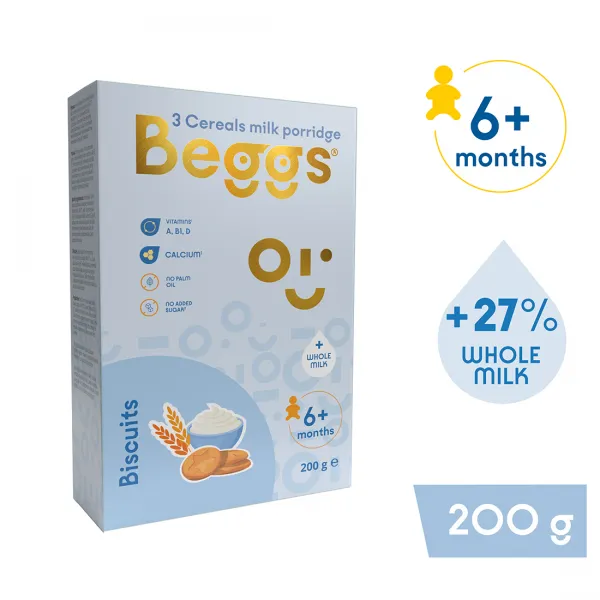 Beggs Mliečna kaša 3 zrnná So sušienkami