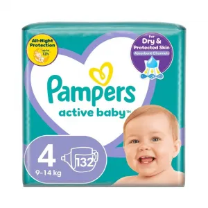 Pampers Active Baby 4, Maxi 9-14 kg 132,PAMPERS Active Baby Plienky jednorazové 4 (9-14 kg) 132 ks