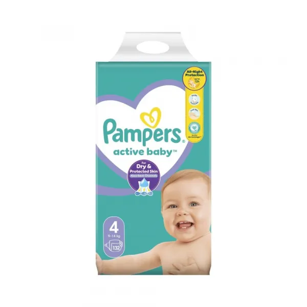 Pampers Active Baby 4, Maxi 9-14 kg 132,PAMPERS Active Baby Plienky jednorazové 4 (9-14 kg) 132 ks