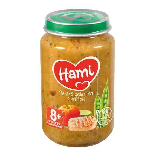 Hami Pestrá zelenina s morkou 200 g,HAMI Príkrm mäsovo-zeleninový Pestrá zelenina s morkou 200g