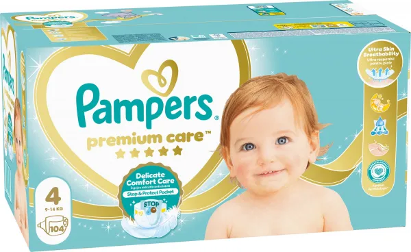 Pampers Premium Care 4 MAXI 9-14 kg 104 ks,PAMPERS Premium Care Plienky jednorazové 4 (9-14 kg) 104 ks - MEGA PACK