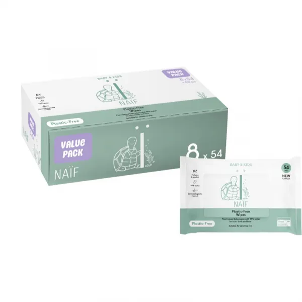 Naif Baby & Kids Plastic Free Wipes vlhčené obrúsky pre deti od narodenia 8x54 ks