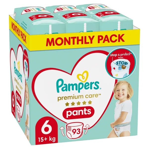 PAMPERS Premium Care 6 15+ kg 93 ks,PAMPERS Premium Care Nohavičky plienkové veľ. 6 (15+ kg) 93 ks