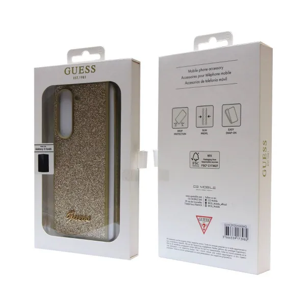 GUESS GLITTER FLAKES Obal Samsung Galaxy Z Fold5 5G zlatý