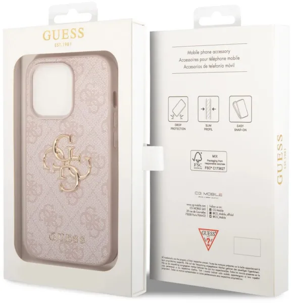GUESS 4G METAL Kryt pre Apple iPhone 15 Pro Max ružový