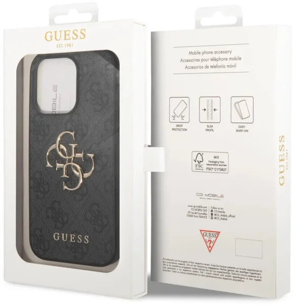 GUESS 4G METAL Kryt pre Apple iPhone 15 Pro Max šedý