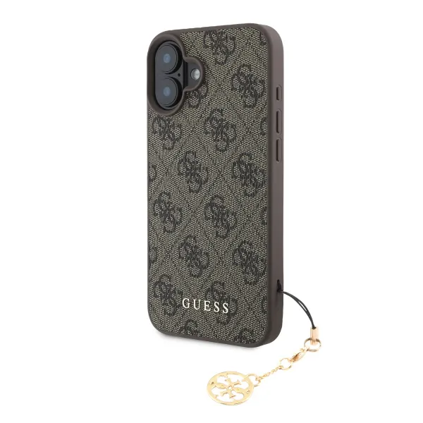 GUESS 4G Kryt s príveskom Apple iPhone 16 hnedý