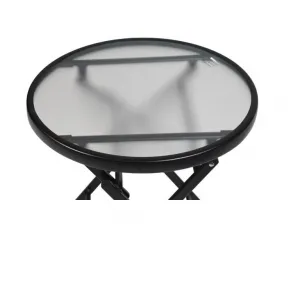 Skladací stôl so sklenenou doskou, čierny, Ø 45 cm, oceľ