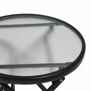 Skladací stôl so sklenenou doskou, čierny, Ø 45 cm, oceľ