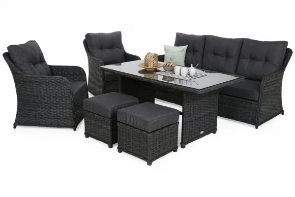 Záhradná sedacia súprava 6 ks umelý ratan / látka / sklo