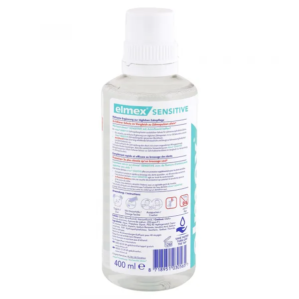 Elmex Sensitive Plus ústna voda s aminfluoridom pre citlivé zuby 400 ml