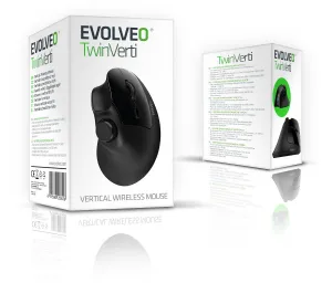 EVOLVEO TwinVerti, vertikálna ergonomická myš, 2,4 GHz + Bluetooth, čierna