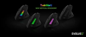 EVOLVEO TwinVerti, vertikálna ergonomická myš, 2,4 GHz + Bluetooth, čierna