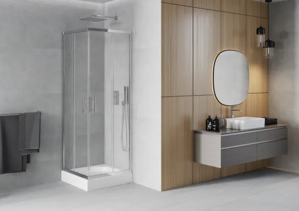 MEXEN/S - Rio štvorcový sprchovací kút 70 x 70, transparent, chróm + vanička Rio 860-070-070-01-00-4510