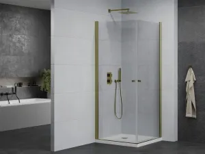 MEXEN/S - PRETORIA duo sprchovací kút 80 x 80, transparent, zlatá + vanička vrátane sifónu 852-080-080-50-02-4010G
