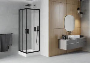 MEXEN/S - Rio štvorcový sprchovací kút 70 x 70, transparent, čierna + vanička Rio 860-070-070-70-00-4510