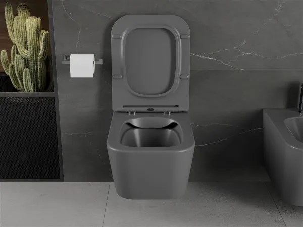MEXEN - Madox Závesná WC misa Rimless vrátane sedátka s slow, Duroplast, svetlo šedá mat 30154061