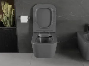 MEXEN - Madox Závesná WC misa Rimless vrátane sedátka s slow, Duroplast, svetlo šedá mat 30154061