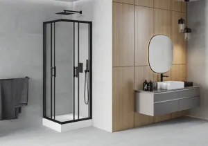 MEXEN/S - Rio štvorcový sprchovací kút 70 x 70, transparent, čierna + vanička Rio 860-070-070-70-00-4510