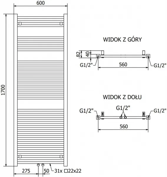 MEXEN - Plutón vykurovací rebrík/radiátor 1700 x 600 mm, 980 W, biela W106-1700-600-00-20