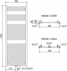 MEXEN - Plutón vykurovací rebrík/radiátor 1700 x 600 mm, 980 W, biela W106-1700-600-00-20