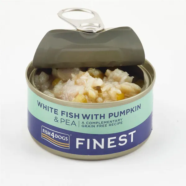 FISH4DOGS Konzerva pre psov Finest biela ryba s tekvicou a hráškom 85g